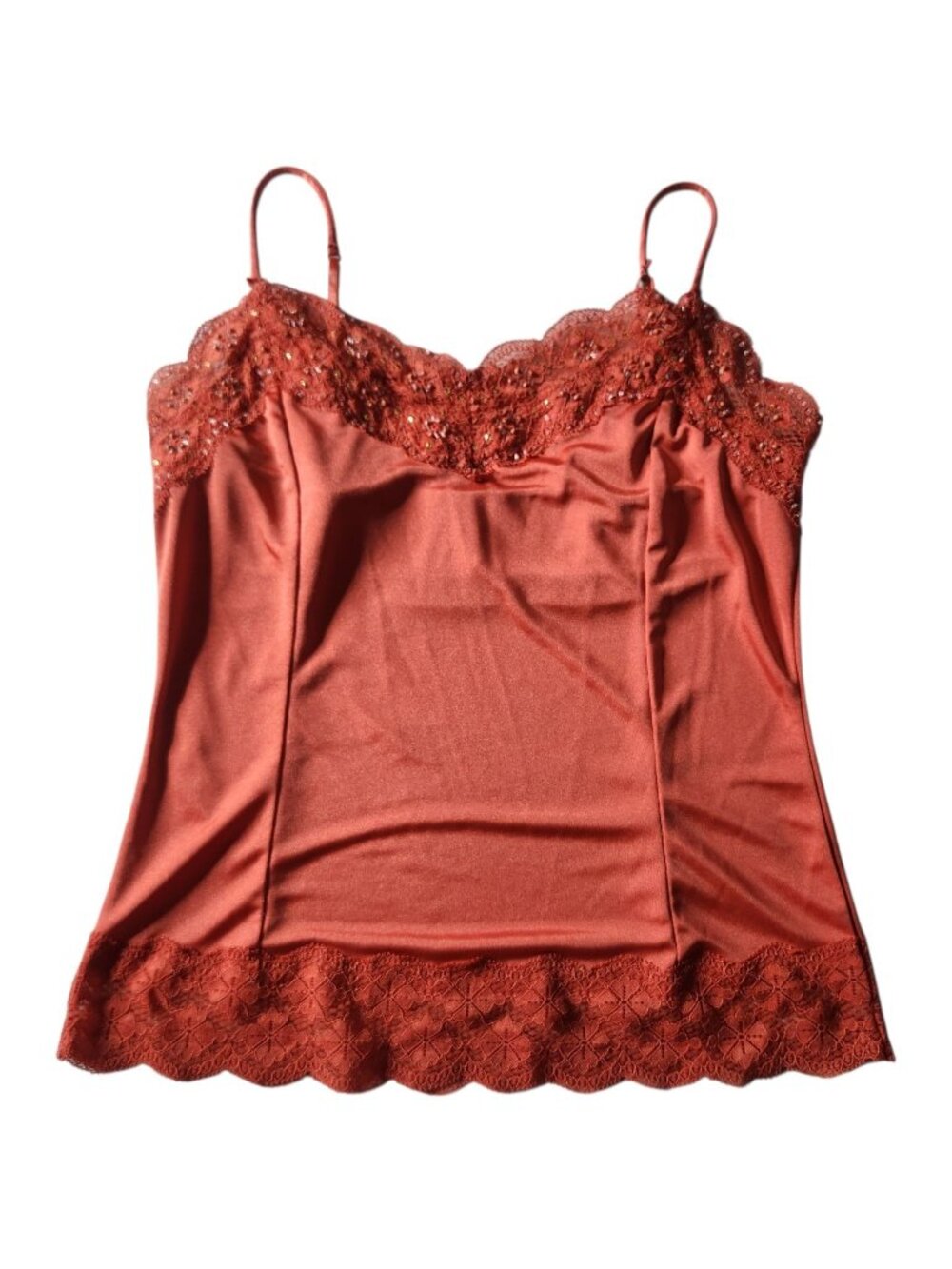 Y2K Victoria's Secret Satin & Beaded Lace Coral/Orange Medium Shelf Bra Cami